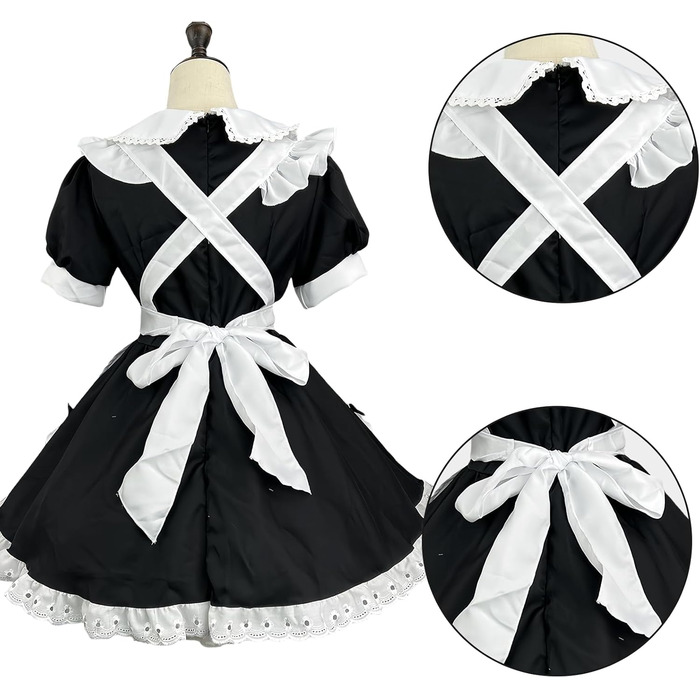 Костюм покоївки FCCAM CCAM: чорне плаття покоївки, костюм для косплею, одяг для обслуговуючого персоналу, 3XL