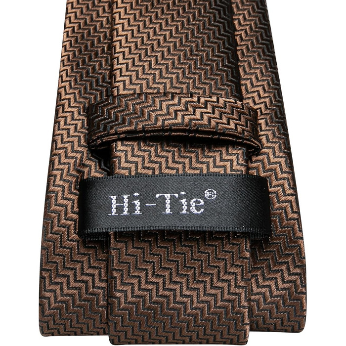 Подарунковий набір Hi-Tie для чоловіків: шовкова смугаста краватка, кишенькова хустка, запонки та затискач, коричневий, для весілля та бізнесу