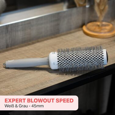 Професійна кругла щітка для укладки волосся Olivia Garden Expert Blowout Speed, 45 мм, біло-сіра