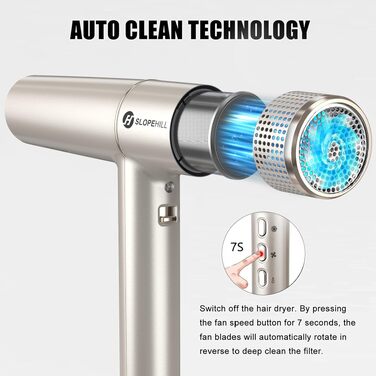 Професійний фен для волосся slopehill 2000W, 110000 RPM, іонізація OxyActive, LED-дисплей, легкий (Champagner Gold)