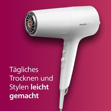 Фен для волосся Philips 5000 Series BHD500/20 з технологією ThermoShield, іонізацією, 2100 Вт, білий, з диффузором та стилізуючою насадкою