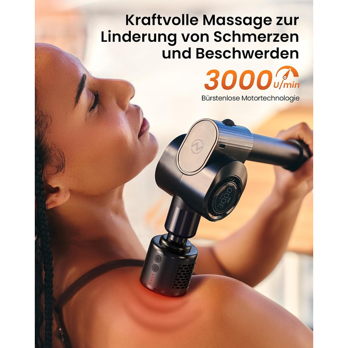 Перкусійний масажер Napre Massage Gun з функцією підігріву та охолодження, складаний масажний пістолет для тіла, спини та плечей, 32 рівні швидкості, 5 кутів нахилу, Gloss Black
