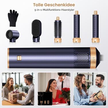 Мультистайлер для волосся 5 в 1 UKLISS Airstyler: фен, вирівнювач, гофре та круглі щітки для укладки, чорний з синім
