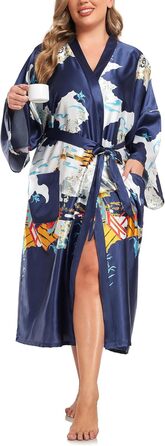 Кимоно халат для жінок, великі розміри, сатин, легкий, японський, плюс сайз, халат-юката (Pagode Kriegsmarine, 3XL)