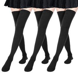 DRESHOW 3 пари довгих шкарпеток до коліна для жінок, смугасті гольфи (3 пари: чорні)