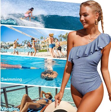 Купальник Xnova One Shoulder з ефектом схуднення живота, суцільний, пляжний, смугастий, розмір XXL