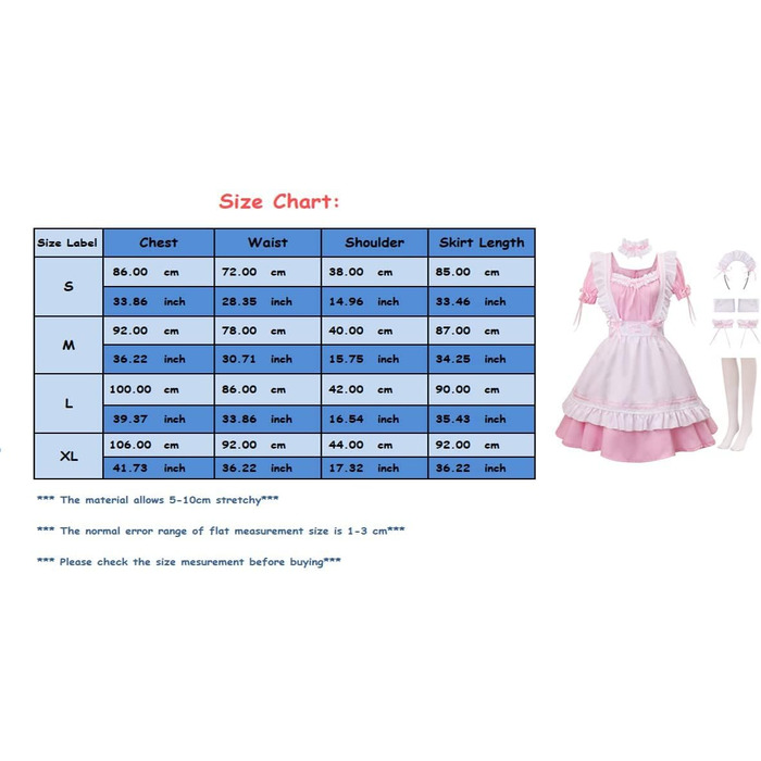 Костюм горничної MaxToonrain: Французьке плаття в стилі аніме Лоліта для жінок та дівчат (рожевий, сердечком, XXL)