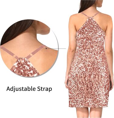 Сукня жіноча класична фігурна з паєтками, регульовані бретелі, U-подібний виріз та рукава-майка XXL, рожеве золото