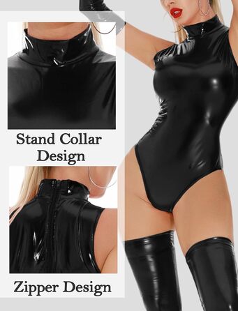 Боді FEOYA для жінок: сексуальний боді з ефектом мокрого блиску, шкіра, без рукавів, для нічного клубу, вечірки, чорний, розмір L