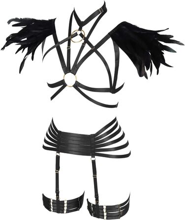 Набір пір'я для жінок PETMHS: корсет, бюстгальтер, клітка, готичний стиль, карнавал, фестувал, костюм (чорний, довгий)