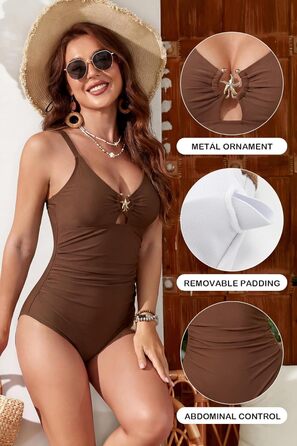Купальник жіночий SHEKINI з вирізом, контролюючий живіт, сяючий рожевий (XXL, мідно-коричневий)