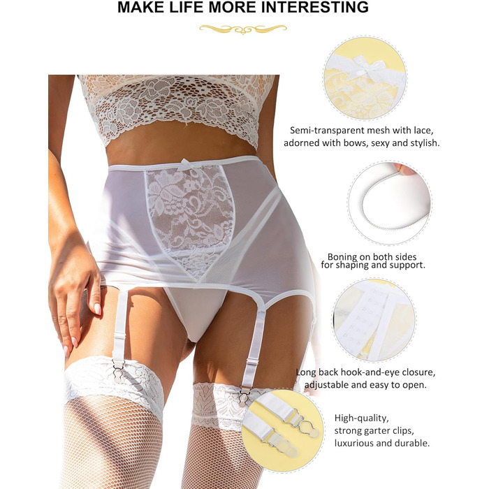 Набір з 2 шт. спідничних ременів з високою талією, розмір plus size, мереживні ремінці для панчіх (білий/розкішний сад)