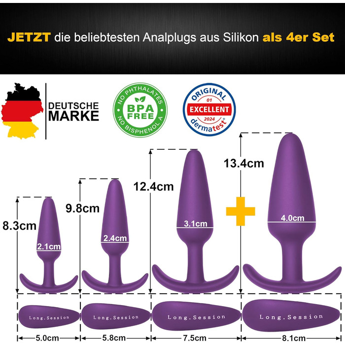 Анальний плагін набір з безпечного силікону, оригінальний набір анальних плагінів для жінок та чоловіків, анальний плагін як іграшка для початківців та досвідчених, анальні плагіни, розширювачі анусу (фіолетовий)