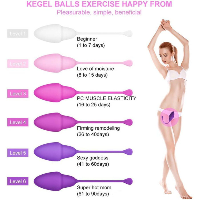 JIELUO Набір тренувальних кульок для підсилення м'язів тазу - 6 шт. для жінок. Тренування м'язів тазу, контроль сечовипускання, сили та координації. Силіконовий тренажер для жінок