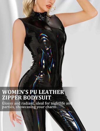 Комбінезон Adigau з ефектом вологого блиску з PU шкіри, латексний костюм, сексуальний образ, з блискавкою спереду, для вечірок та свят