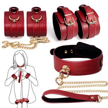 Набір для БДСМ зв'язування: шкіряні наручники, стяжки для ніг, поводок та ошейник. Ідеально для пар, початківців та досвідчених