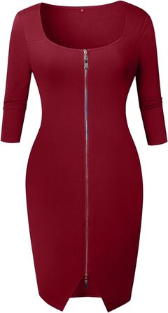 Жіноче облягаюче міні-плаття OMZIN з глибоким вирізом та блискавкою, бордовий (M)
