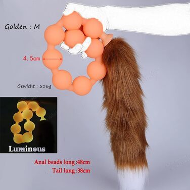 Анальні перлини JudeCP з силікону, 9 кульок, анальний кулька з хвостом лисиці, анальні плагіни, для анального та вагінального стимулювання, секс-іграшки для пар, косплей, BDSM (золото)