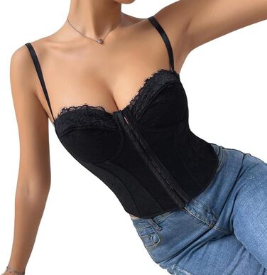 Топ-бралетта Haibang з мереживом, чорний: сексуальний корсет, топ з тонких бретелек, форма одягу для вечірок та клубів