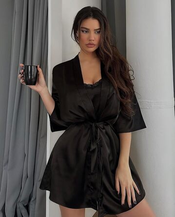 Світшот жіночий Ekouaer з нічною сорочкою, комплект з двох частин, атласний, сексуальний, для дому, вечірній, чорний (03-чорний, M)