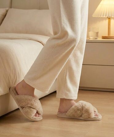 Жіночі плюшеві капці Evshine з ефектом пам'яті (Memory Foam), відкритий носок, колір камель, розмір 42/43 EU
