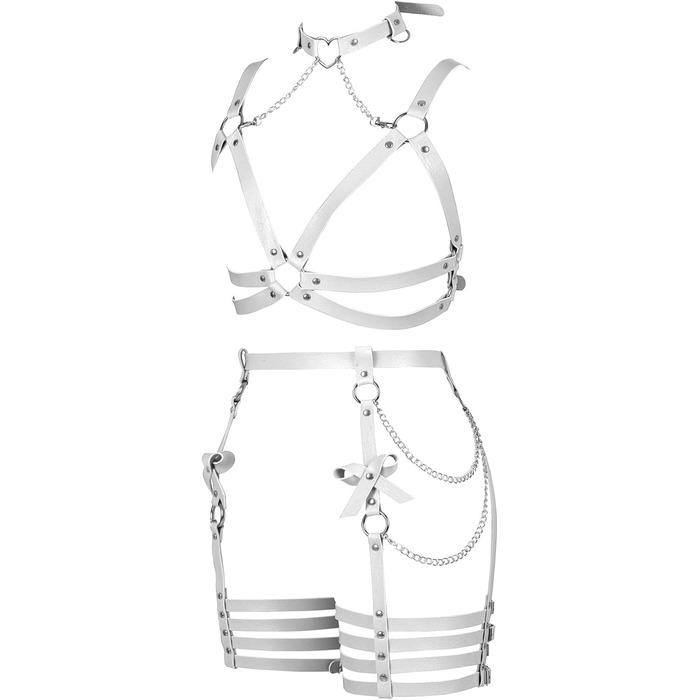 Жіночий шкіряний боді з ланцюжком BANSSGOTH, комплект стрінги, мереживо, для танців та свят (білий)
