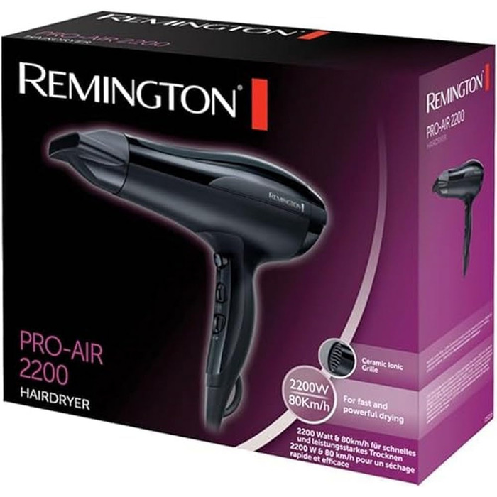 Фен для волосся Remington Pro-Air D5210 з іонізацією, керамічним кільцем та концентратором, 2200 Вт, чорний