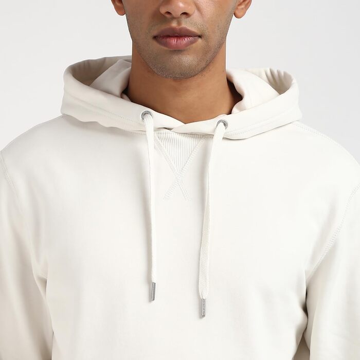 Чоловіча толстовка-худі Calvin Klein Badge з капюшоном, колір Ivory (білий), розмір XXS