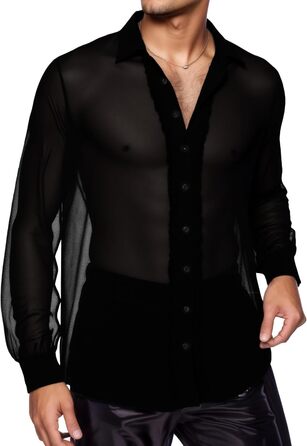 Чоловіча прозора сорочка AIEOE, тонке сексуальне т-образне поло з довгим рукавом, для дискотеки та клубів, чорний, розмір S-3XL