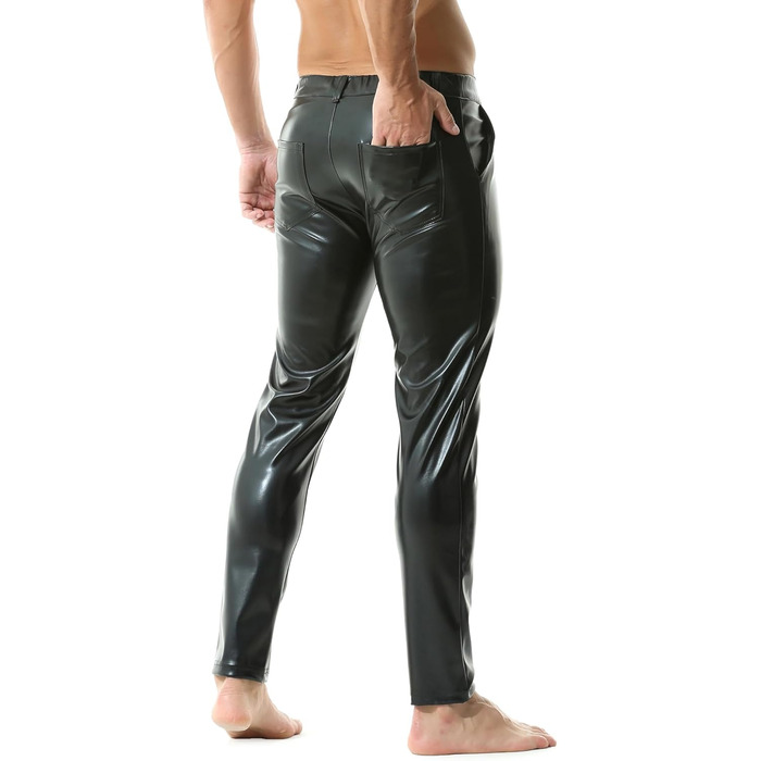 Чоловічі штани з екошкіри QiaTi - стильні прямі штани з еластичною тканини для мотоциклів та нічного клубу, чорного кольору, розмір L