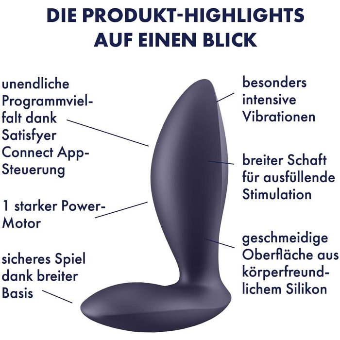 Вібратор Satisfyer Power Plug, анальний вібратор, 9 см, безпечне силікон, водонепроникний (IPX7), керування через додаток