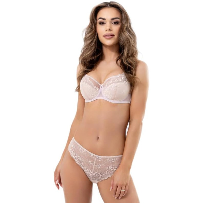 Selente бюстгальтер з пуш-ап для жінок (вироблено в ЄС) з ідеальною посадкою, розміри C-Cup до K-Cup (90J, з м'якою підкладкою, бежева мережка)