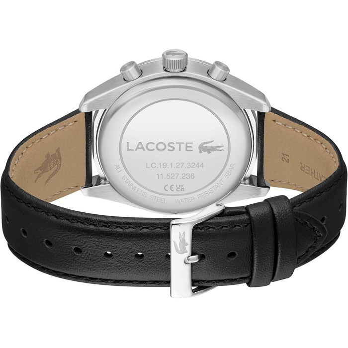 Чоловічий годинник Lacoste Chronograph Quartz колекції Boston зі шкіряним ремінцем (Black, Leather)