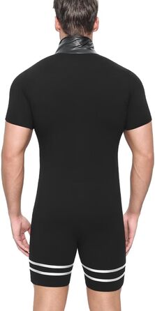 Чоловічий халат Landofgenie з коміром з ПВХ-шкіри, стиль панк, контрастні смуги, ідеальний для дому, сну та тематичних вечірок, чорний, XL