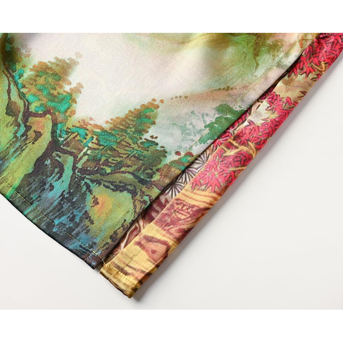 Шовковий халат-кімоно Ledamon для жінок, довгий, 100% шовк, класичний квітковий халат-піжама (універсальний розмір, пейзаж осінь)