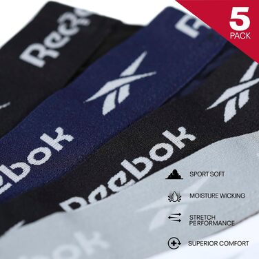 Боксери чоловічі Reebok (5 штук) L чорний/білий/сірий/темно-синій/вугільний марль