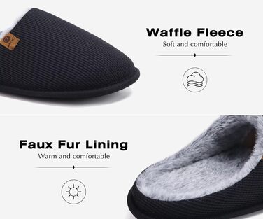 Чоловічі домашні капці ONCAI з ефектом пам'яті Memory Foam, підкладкою зі штучного хутра та гумовою підошвою, чорні, розмір 45 EU
