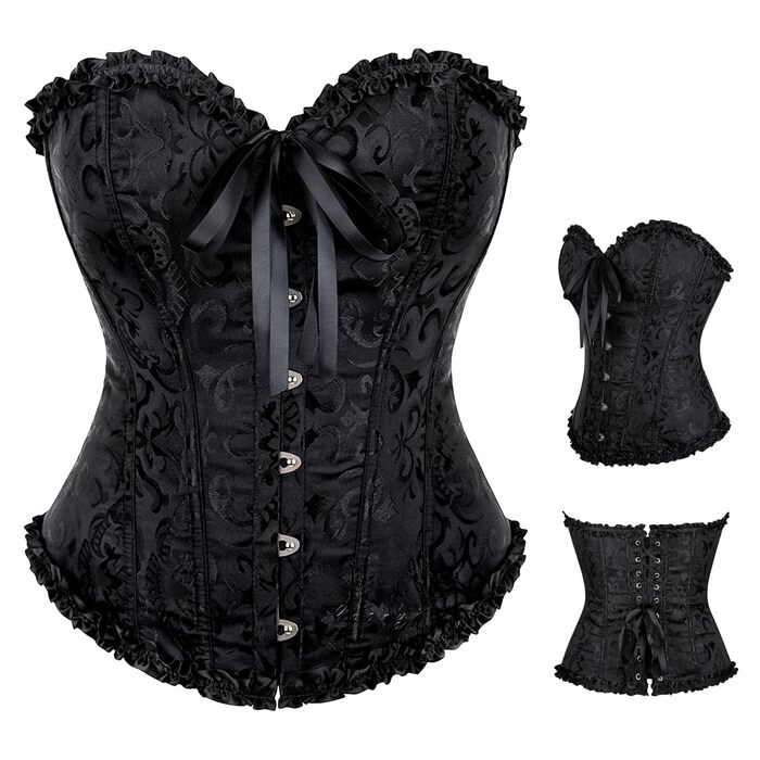 Корсет-топ для повних грудей, чорний: готичний корсет, бюстєль, бодішейпер M-L