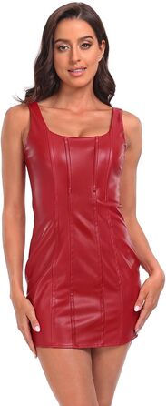 Міні-сукня з екошкіри з квадратним вирізом, червона, для вечірок та клубів (L)