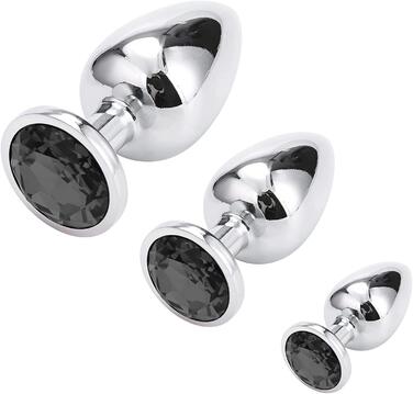 Набір анальних пробок Klein Medium Groß Metall з кристалами та діамантами (чорний)