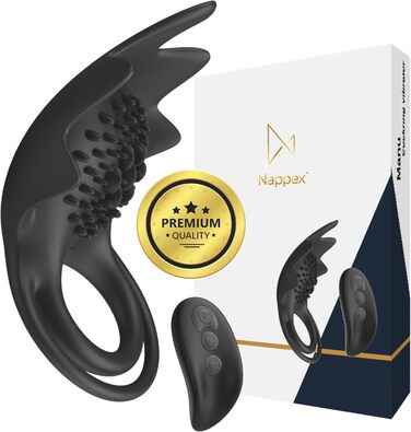Кольце для статевого члена Nappex Manu з вібрацією - секс-іграшка для пар та чоловіків. Комплект з пультом дистанційного керування, потужний мотор, силікон.