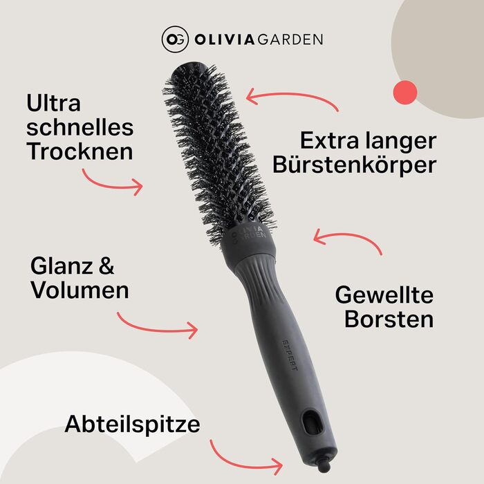 Професійна кругла щітка для укладки волосся Olivia Garden Expert Blowout Speed, біло-сіра, 45 мм
