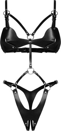 Сексуальний жіночий комплект нижньої білизни Selente Love & Fun: боді/відкритий боді/бодісток та сатинова маска для очей (S-L, чорний, екошкіра)