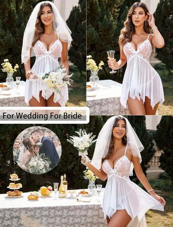 Нічна сорочка Avidlove для жінок, мереживна піжама babydoll, великий розмір, біла