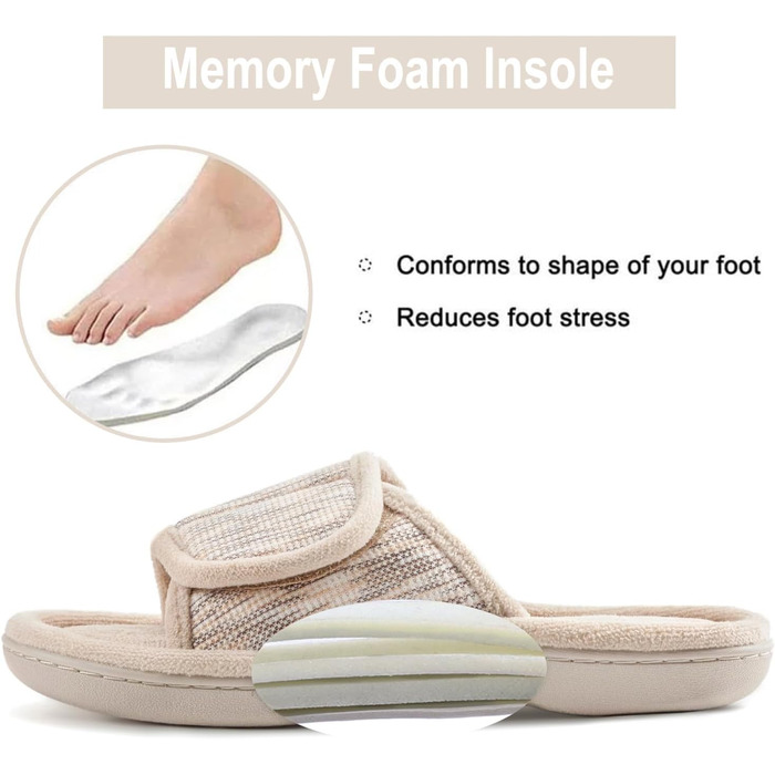 Жіночі домашні капці-шльопанці RockDove з ефектом пам'яті (Memory Foam), регульований ремінець, бежеві, розмір 42/43 EU