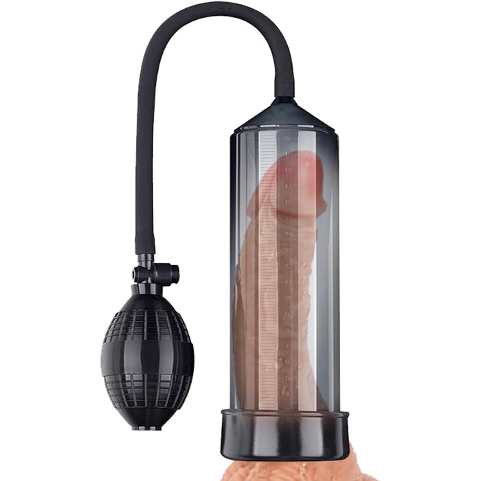 Ручний пеніс-насос TRQOYTU з мірною шкалою та помпою. Тренажер для стимуляції та збільшення пеніса. Чорний.