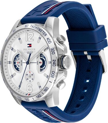 Чоловічий аналоговий багатофункціональний кварцовий годинник Tommy Hilfiger з силіконовим ремінцем, водонепроникність 5ATM, синій