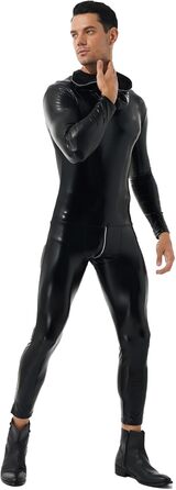 Чоловічий комбінезон з лакованої шкіри з довгим рукавом, чорний. Костюм-комбінезон Freebily для вечірок, клубів, еротичної білизни. Розмір XL
