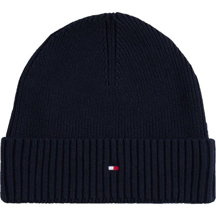 Зимня шапка-біні Tommy Hilfiger TH Flag з бавовни Pima, синя (Space Blue), універсальний розмір