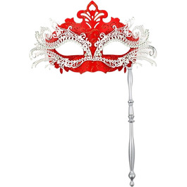 Маска для обличчя на паличці, червона, мереживна - для вечірок, свят, карнавалу, косплею (жіноча)
